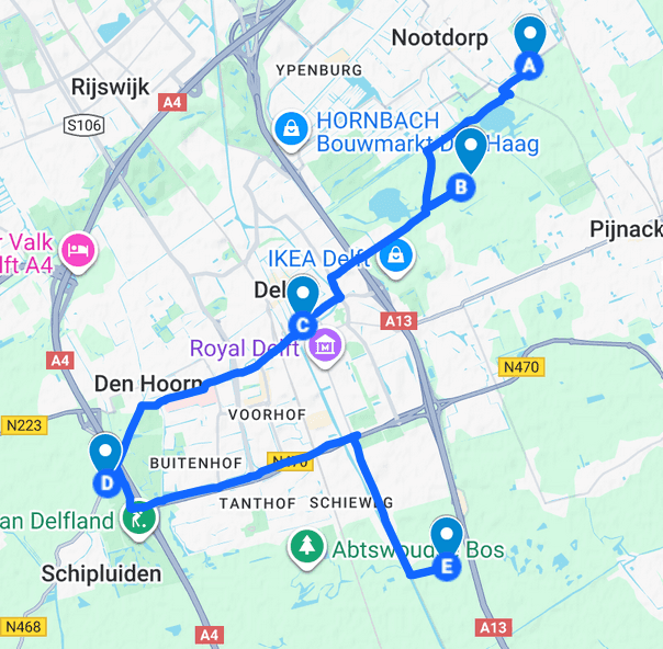 Fietsroute van Den Haag naar Delft/Rotterdam